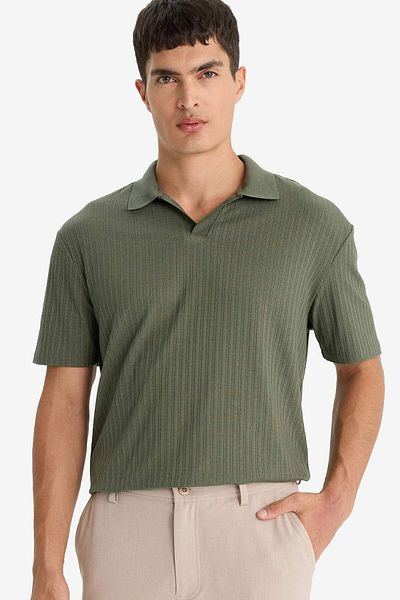 DeFacto Regular Fit Crinkle Polo Neck Short Sleeve T-Shirt E1207Ax25Au
