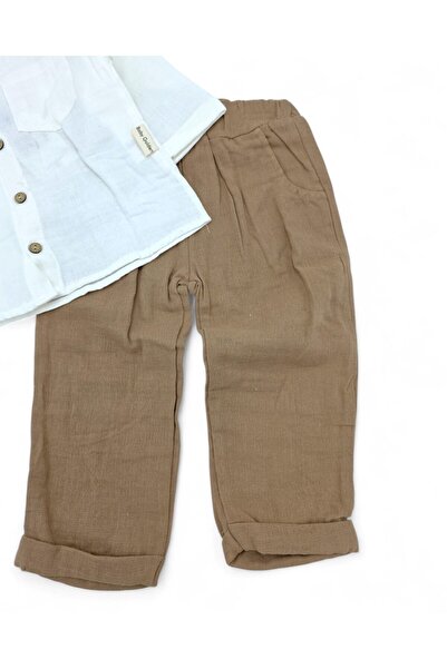 VOY KİDS Baby Boy Stylish 2-3-4-5-6 Years Old 100% Organic Cotton Children's Set with Muslin Shirt and Trousers