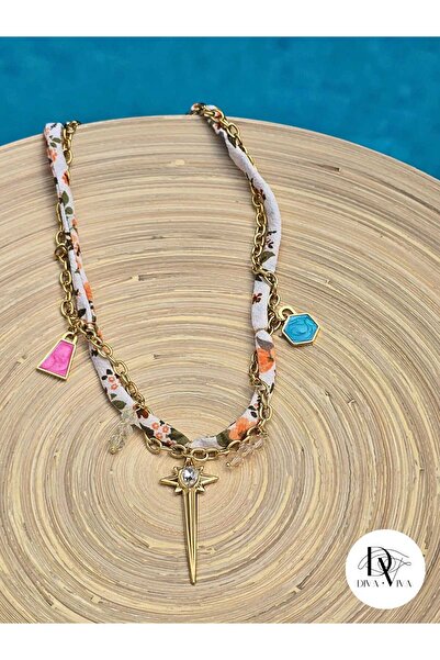 DivaViva Çelik Charm Detaylı Kadın Fular Kolye Model 4