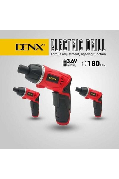 Denx مثقاب ذكي لاسلكي بسرعة 180 دورة في الدقيقة مع كشاف وعدة رؤوس – DX1772