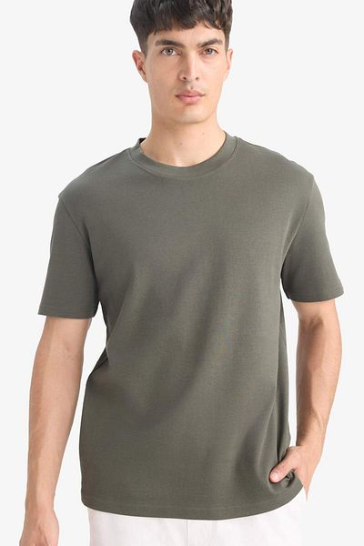DeFacto 100% Cotton Regular Fit Crew Neck Basic Plain Short Sleeve T-Shirt E7961Ax25Au