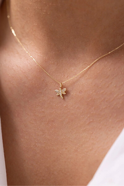 Zeyd Jewelry Minimal Taşlı Kelebek 14 Ayar Altın Kolye