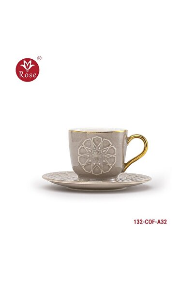 Rose CR-132 - 12-piece Turkish porcelain coffee cup set with a distinctive Islamic rose pattern