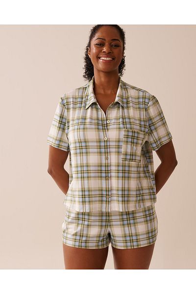 La Vie en Rose Green & Blue Plaid Super Soft Button-down Shirt