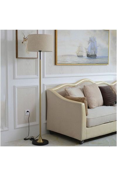 ETRONIK Modern Standing Floor Lamp with Fabric Lampshade – Tall Iron Pole Light for Living Room, Bedroom