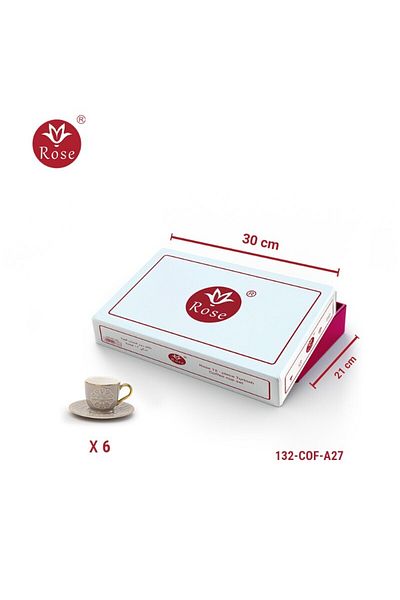 Rose CR-132- طقم فناجيل قهوة تركي بورسلين 12 قطعة بنقشة إسلامية مميزة روز