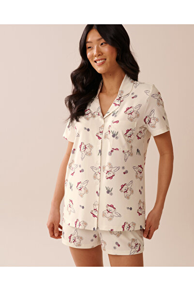 La Vie en Rose Cowboy Teddy Bear Print Super Soft Button-down Shirt