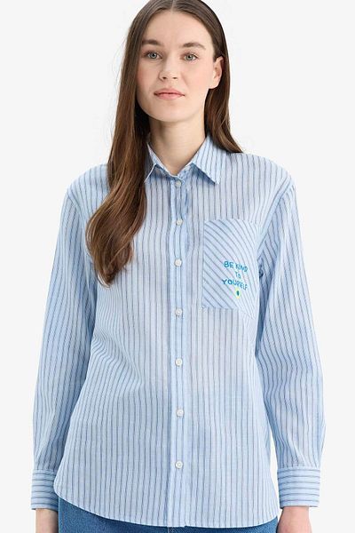 DeFacto Relax Fit Printed Flared Cotton Striped Long Sleeve Shirt Tunic C8854Ax25Sm