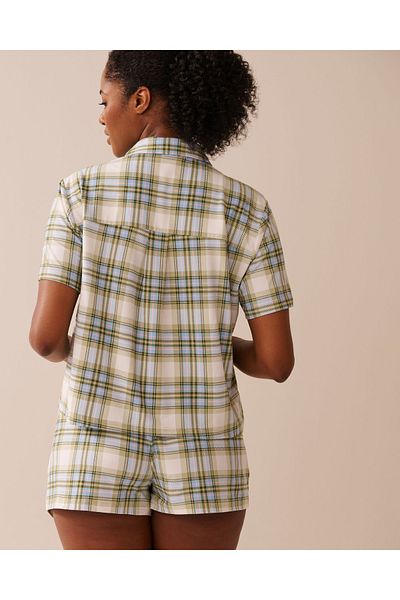 La Vie en Rose Green & Blue Plaid Super Soft Button-down Shirt