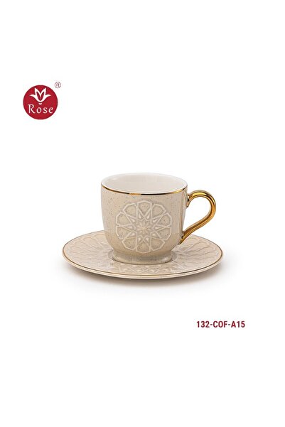 Rose CR-132 - 12-piece Turkish porcelain coffee cup set with a distinctive Islamic rose pattern