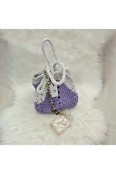 Randsac Purple and White Crochet Bucket Handbag