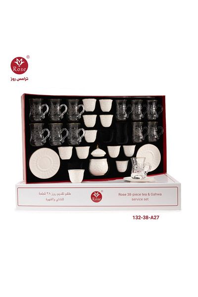 Rose CR-132-طقم تقديم 38 قطعة للشاي والقهوة بنقشة إسلامية مميزة روز