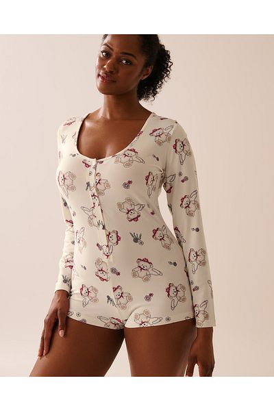 La Vie en Rose Cowboy Teddy Bear Print Super Soft Long Sleeve Romper