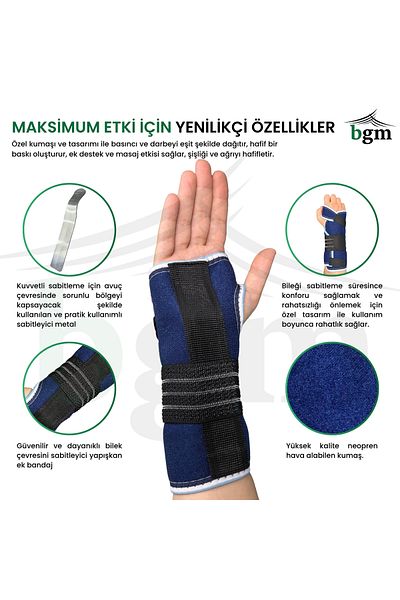 bgm Blue Hand Wrist Brace High Quality Standard Size Static Hand Wrist Brace with Metal Support