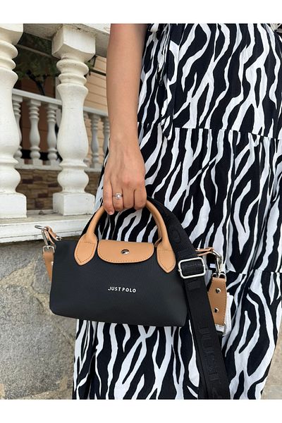 Just Polo Women's Black Tan Lightweight & Practical Mini Hand and Shoulder Bag Shopper Suitable for Daily Use