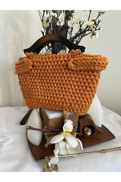 Randsac Orange Crochet Bag - Wooden Handle