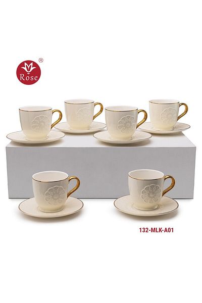 Rose CR-132 - 12-piece porcelain tea cup set with a distinctive Islamic design, rose
