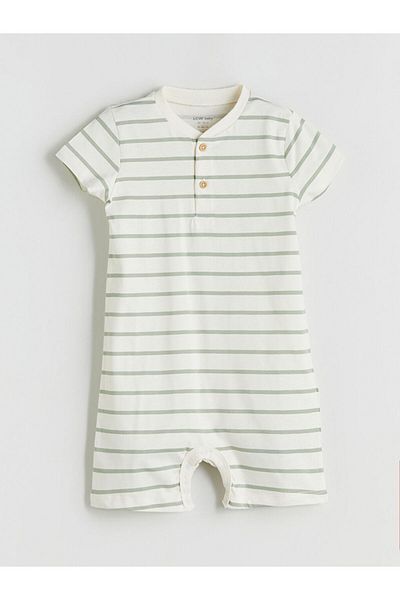 LC Waikiki Quality Parts from Celebi Store |   Ecru V-Neck Striped Baby Boy Jumpsuit