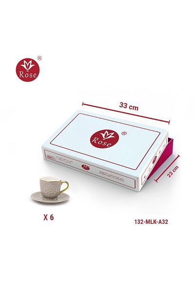 Rose CR-132 - 12-piece porcelain tea cup set with a distinctive Islamic design, rose