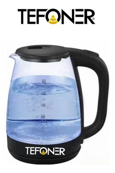 TEFONER 2L Glass Electric Kettle - Stylish Design, Interior Light, and 2200W Auto-Off
