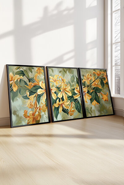 STARYUNA Efekat uljane slike, slika žutog ljiljana, crni drveni okvir, set od...