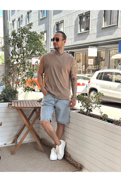 manch collection Basic Sleeveless Oversize T-Shirt Brown