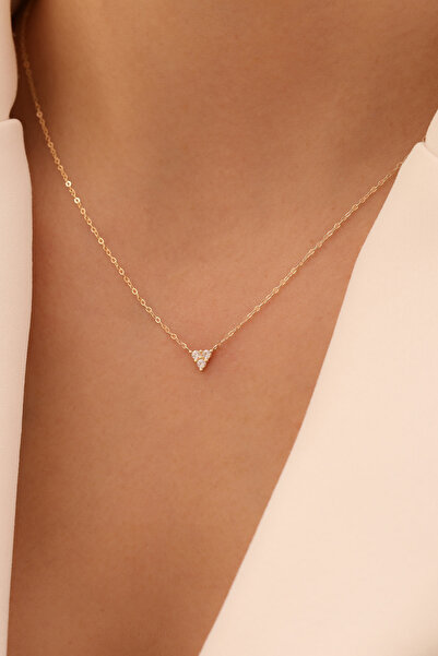 GENORO JEWEL 14 Ayar Altın Minimalist Zirkon Taşlı Üçgen Kolye