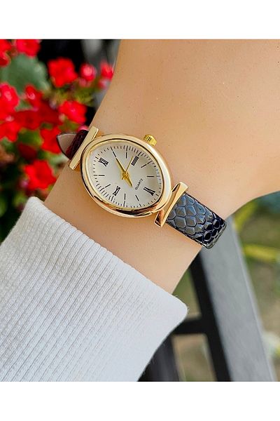 Weluxa Gold Color Case Crocodile Pattern Leather Band Vintage Women Wrist Watch