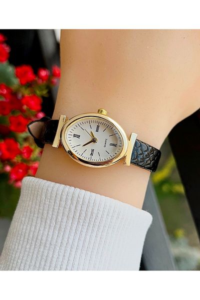 Weluxa Gold Color Case Crocodile Pattern Leather Band Vintage Women Wrist Watch