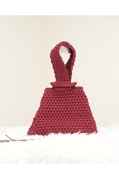 Randsac Burgundy Crochet Handbag with Folded Handle