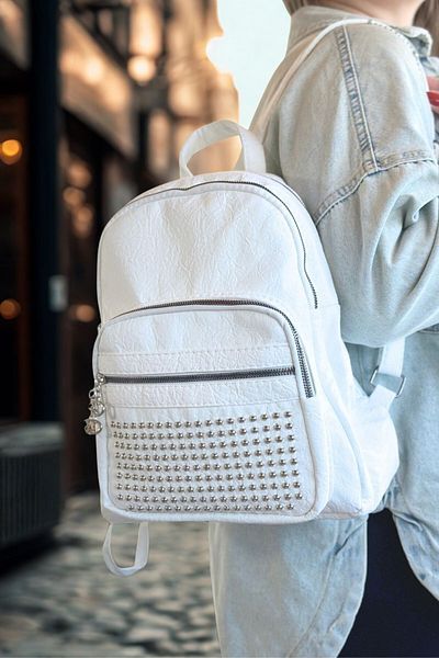 JAST POLO Rucsac de damă original Just Polo din piele moale de mărime medie Stone