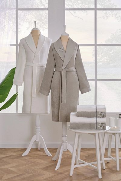 Özdilek Ditsy Garden Family Bathrobe Set - Cream Green
