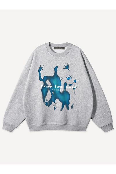 Mad&Calf Unisex Pray the Lord Printed Crew Neck Oversize Sweatshirt