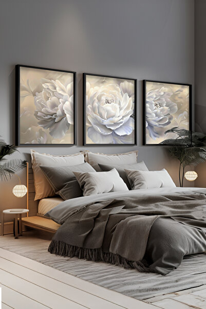 STARYUNA Slika sa efektom uljane slike, slika bele ruže sa crnim drvenim okvi...