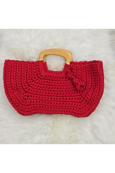 Randsac Red Wave Crochet Handbag with Wooden Handles