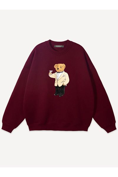 Mad&Calf Unisex Business Teddy Printed Crew Neck Oversize Sweatshirt