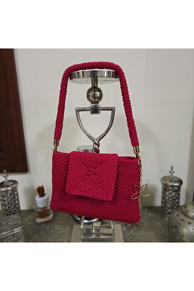 Randsac Pink Rose Charm Crochet Bag