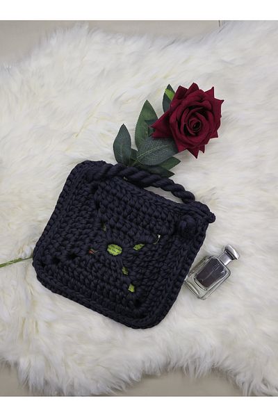 Randsac Black Crochet Top Handle Tote Handbag