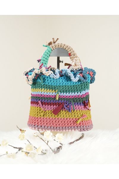 Randsac Multi-Color Crochet Handbag with Tassel Details and Striped Design