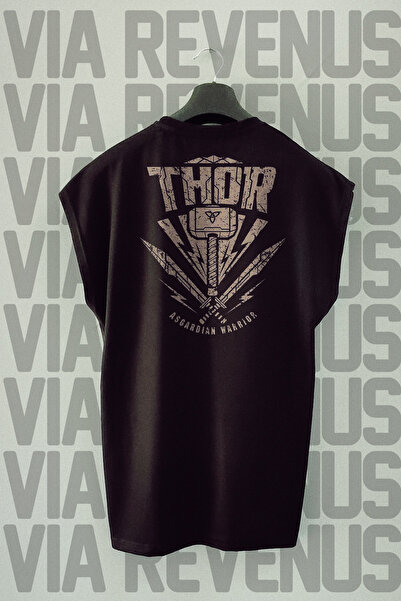 Vordevia Tricou sport cu mâneci zero cu imprimeu pe spate Thor Asgard Warrior