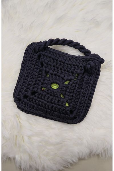 Randsac Black Crochet Top Handle Tote Handbag