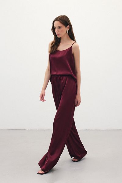 Sateen Lace-Up Casual Trousers - Claret Red