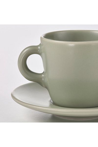 IKEA FÄRGKLAR Cup and Saucer, Matte/Green, 7 cl