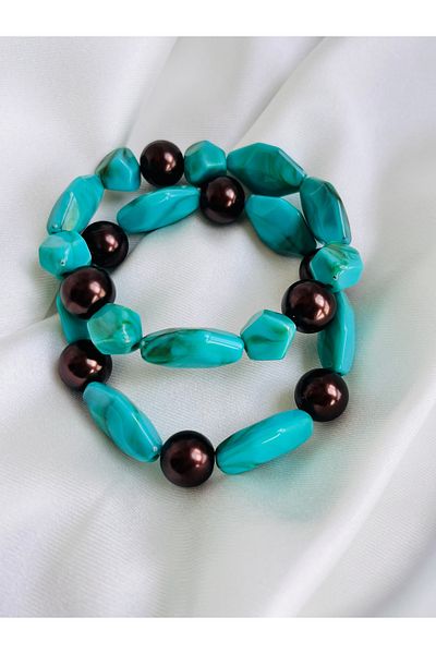 COCOSH TAKI Turquoise Color Brown Bead Multi Combination Bracelet