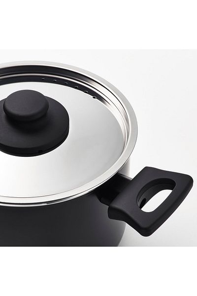 IKEA HEMLAGAD Pot with Lid, Non-stick Black, 3 L