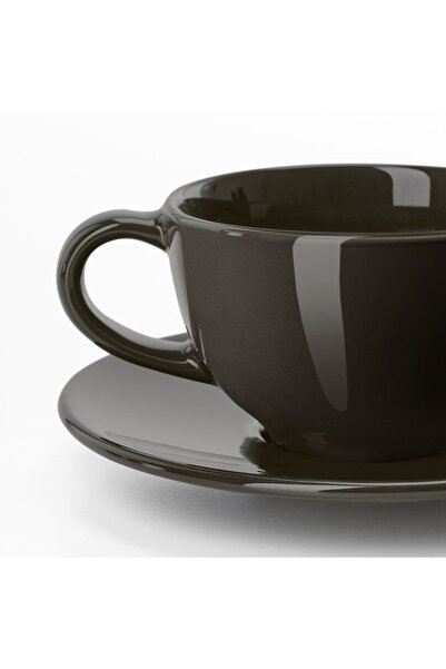 IKEA VARDAGEN Coffee Cup with Saucer, Dark Grey, 14 cl
