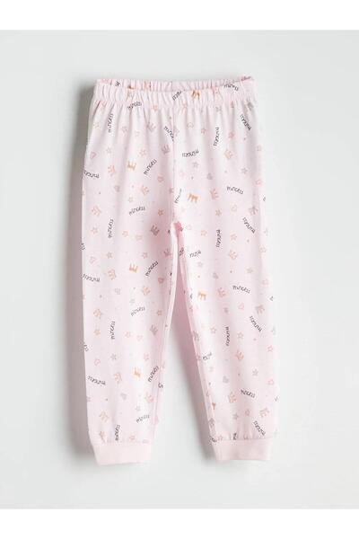 LC Waikiki LCW Kids Bisiklet Yaka Baskılı Uzun Kollu Kız Çocuk Pijama Takımı (W5)