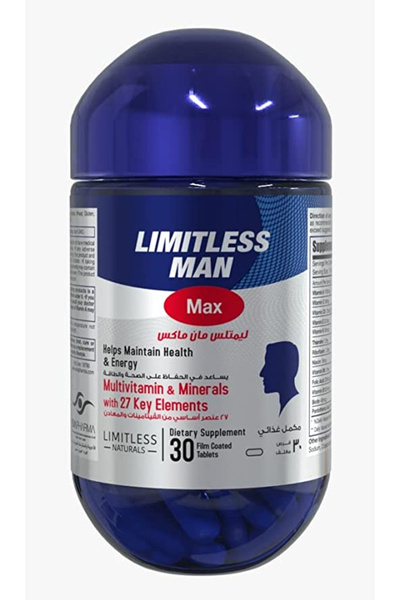 LIMITLESS NATURALS أقراص ليميتلس مان ماكس متعددة الفيتامينات والمعادن، 30 قرصًا