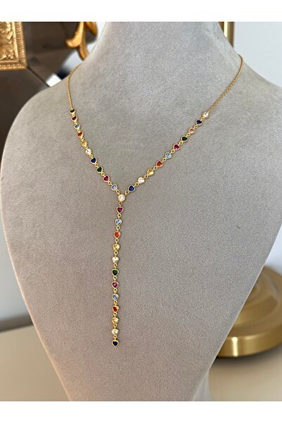 emy by emel luxury silver jewelry Altın Kaplama Renkli Taşlı Kalp Y Kolye 925...