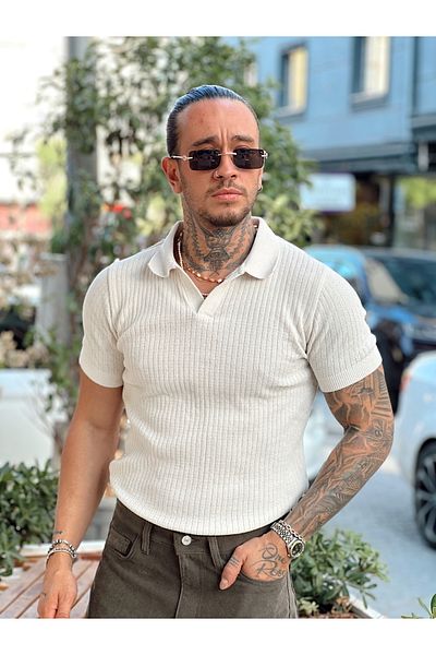 manch collection Chenille Fabric Knitwear Polo Neck White